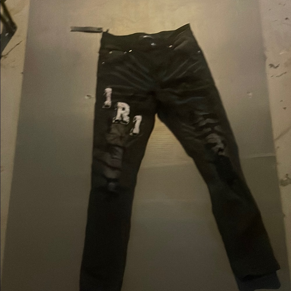 Black Distressed Jeans with White Patches